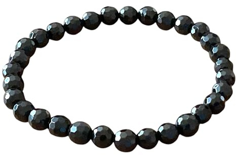 Steinfixx Turmalin (Schörl) Perlenarmband facettiert I 6mm I 18cm I starker Schutzstein I handgefertigt I elastisch I Brasilien I AAA-Qualität I Geschenkverpackung