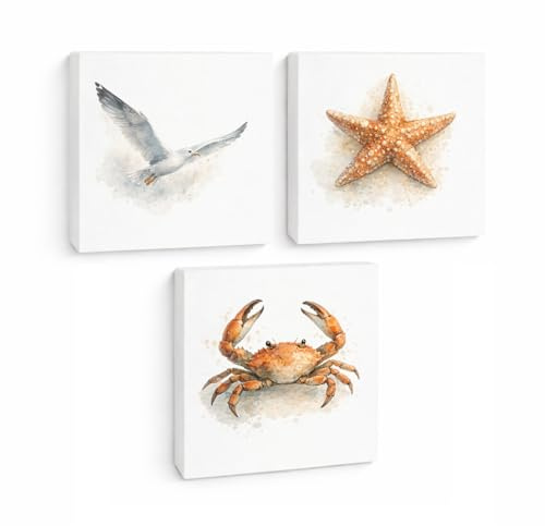 Küstenklänge 3er Set Holzbilder in 10x10 cm zum Stellen oder Aufhängen er 3er Set Holzdekoration maritim - Wanddeko mit Küsten-Look