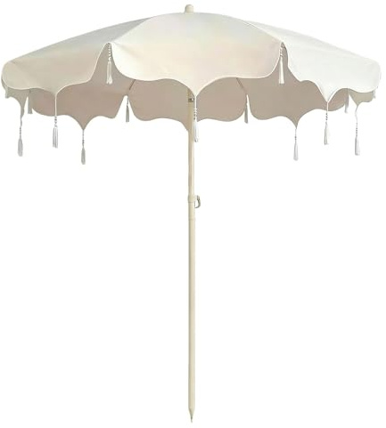 YAVYAV Ombrellone da Spiaggia con Frange e Nappe Fatte a Mano, Parasole da Giardino, Protezione UV50+, Impermeabile e Inclinabile – Stile Boho Vintage per Piscina e Terrazza