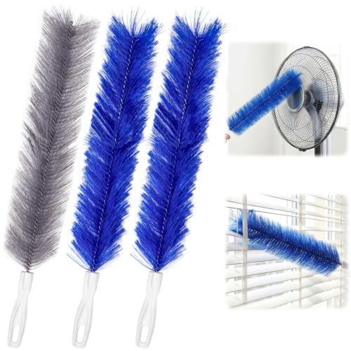 3Pcs Bendable Fan Cleaner Brush, Washable Reusable Dust Remover Brush | Flexible Plastic Fiber Head Duster for Ceiling Fan, Box Fan, Air Vents, Radiator, Curtains, Car Interior, TV Screen