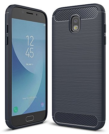 König Design Handyhülle kompatibel mit Samsung Galaxy J7 (2017) Silikon Case Hülle Sturzsichere Back-Cover Handyhülle - Carbon - Blau