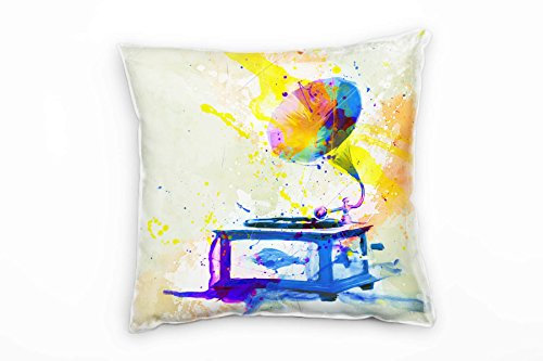 Paul Sinus Art Grammophon I Deko Kissen mit Füllung 40x40cm für Couch Sofa Lounge Zierkissen - Dekoration zum Wohlfühlen