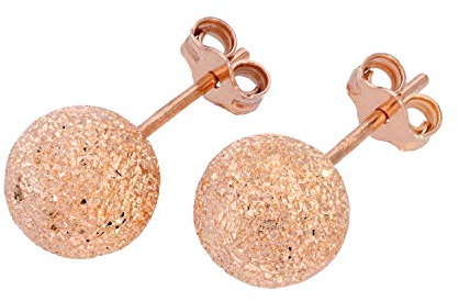 Rose Gold Dipped Frosted Sterling Silver Ball Stud Earrings 8mm
