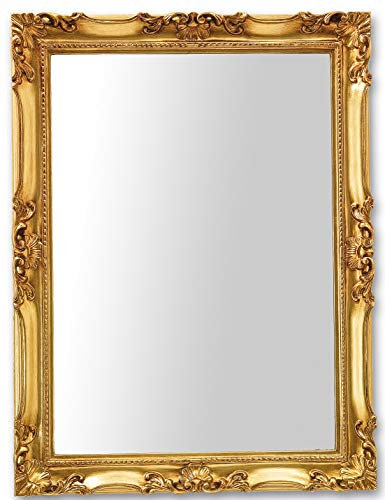 MO.WA Wandspiegel Spiegel klassisch Barock 62x82 Blattgold Rechteckig mit Holzrahmen Gold, Made in Italy, Spiegel Schlafzimmer Wohnzimmer Badezimmer, Flur