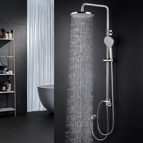 ARCORA Sistema de ducha de lluvia sin grifo Juego de ducha cromado Columna de ducha 3 funciones con cabezal de ducha y ducha de mano, acero inoxidable 304, juego de ducha Jets de masaje