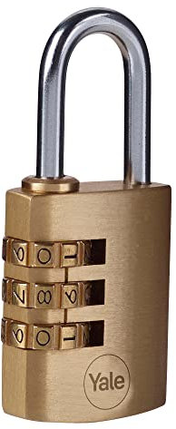 Yale Y150B/30/125/1- Standardschutz Messing-Kombinationsvorhängeschloss 30mm - Stahlbügel - 3-Zahlenschloss
