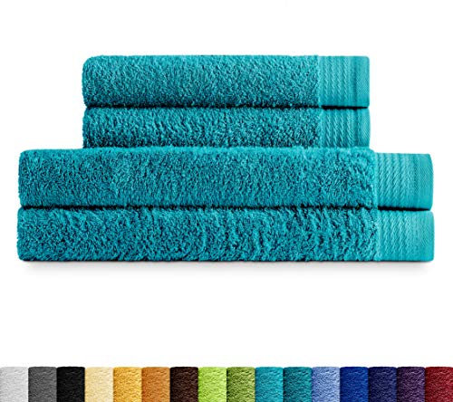 Eiffel Textile Juego de Toallas Calidad Rizo 600 gr, Algodón Egipcio 100%, Oceano, 2 Lavabo 2 Ducha, 4 Unidades