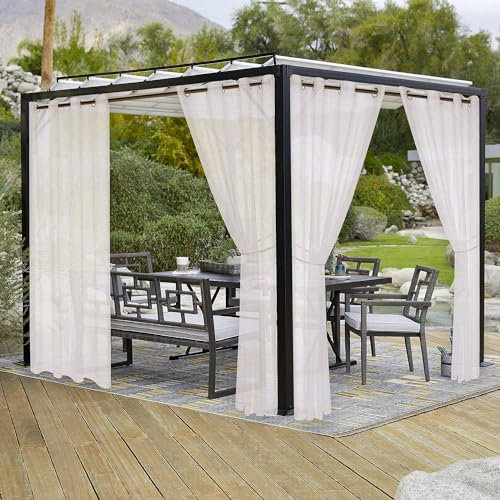 LORDTEX Lot de 2 Rideaux Transparents imperméables en Toile de Jute Aspect Lin pour terrasse, Porche, cabane, pergola et tonnelle – Voilages d'intérieur/extérieur à œillets, 132 x 274 cm, Ivoire