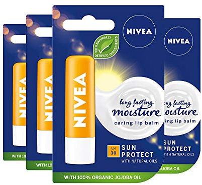 Nivea Sun Protect Caring Lip Balm, SPF30, Shea Butter, 24h Moisture Care, 4 x 5.5ml
