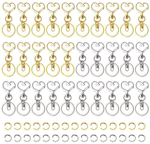 30 Stück Herz Schlüsselanhänger, Gold Silber Schlüsselbund Metall Klein Schlüsselringe Schlüsselclips Karabiner Haken mit Schlüsselring zum Basteln Geschenk Handwerk