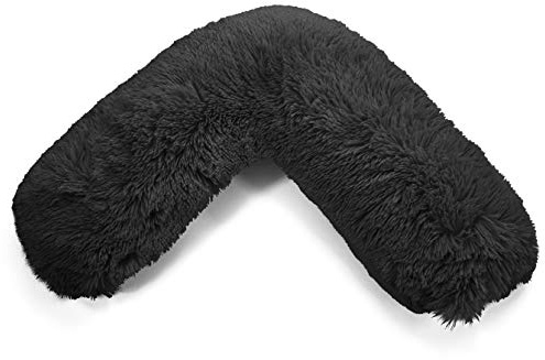 NIGHTZONE Teddy Bear V Shaped complete pillow or Case for support Maternity, Neck, Back, Soft Warm Plush Cosy Fleece Cover (Teddy Cuddles Black, Complete Pillow)