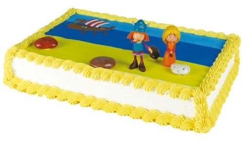 Jacobi Decor Tortendekoration Kindergeburtstag | Motivtorte Wickie mit essbarem bedrucktem Hintergrund und essbaren Steinen | Kuchen und Torten schnell und einfach dekoriert