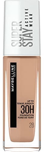 MAYBELLINE New York Base de maquillaje Superstay Active Wear 30H, Larga duración, Waterproof, Alta cobertura, Acabado mate, Tono 28 Soft Beige, 30 ml (Paquete de 1)