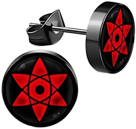 CHICNET Edelstahl Ohrstecker schwarz 8mm rot Sharingan Auge Anime Manga Ohr Schmuck Chirurgenstahl Unisex Männer Damen Herren