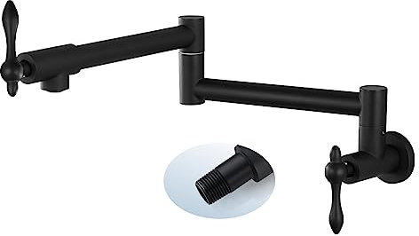 Cinwiny Robinet d'évier pliable en acier inoxydable avec double articulation articulée - Noir mat - Trou unique - Deux poignées