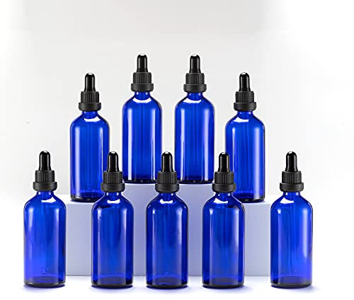 YIZHAO Pipettenflasche 100ml Blau, Apothekerflasche mit Pipette Glas, für Ätherisches Öl, Aromatherapie, Massage, Düfte, Labor, Kosmetik, Reisen – 9 Pcs