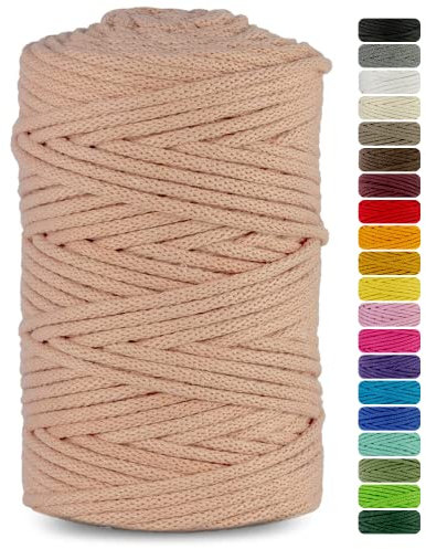 Netuno 1x Makramee Garn Lachs 3 mm 100 m Baumwollkordel mit Baumwollkern Bastel-Garn Makramee Naturbaumwolle Baumwollgarn Bastelschnur Baumwollfaden Makramee Schnur Garn Makramee Baumwollkordel