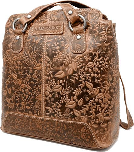 Hill Burry Leder Rucksack | aus weichem hochwertigem Rindsleder - Vintage Cityrucksack | Outdoorrucksack - Collegerucksack Beutel - Lederrucksack (Braun, ca. 26 cm Breit x 27 cm Hoch x 10 cm Tief)