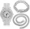 Halukakah Diamanten Gold Uhr Iced Out, Herren Römische Zahlen Platin Weißgold Vergoldetes Quarzarmband 24cm, mit Kubanische-Kette Armband 20cm + Halskette 45cm, Kostenlose Geschenkbox