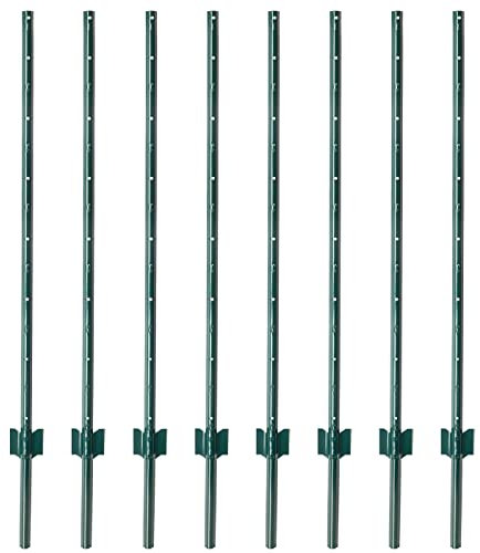 VOSS.farming 8X Piquets métalliques profilé U, 137 cm, piquets pour Grillage de volière, Treillis Hexagonal, pour clôture de Jardin, pour Grillage pour Plantes grimpantes,Vert