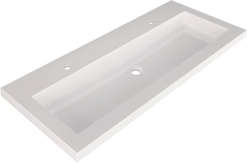 Saqu Straight Mineralmarmor-Waschbecken 120x51 cm - 2 Hähne Glänzend weiß - Waschbecken für Unterschrank, Waschtisch für Badmöbel Set