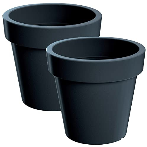 WELL HOME MOBILIARIO & DECORACIÓN 2 x Blumentopf aus Kunststoff Lofly in Grau, 29,3 x 29,3 x 27,1 cm