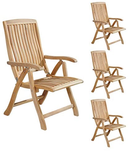 LC Garden Birmingham 4er Set, Outdoor Teak Hochlehner, Klappsessel mit Teakholz aus nachhaltiger Forstwirtschaft, Gartenstuhl aus echt Holz Teak geölt