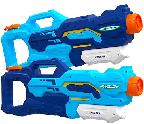 KESSER® Wasserpistole 2er Set Wasserpistolen Spritzpistolen Reichweite 10-11 Meter, Fassungsvermögen 1500ml Wasserspaß Strand Spielzeug im Freien für Kinder und Erwachsene Strandpool, Blau/Hellblau
