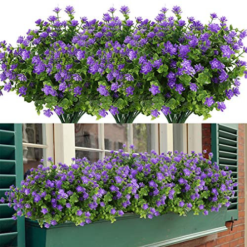 HAPLIA 20 Bundles Artificial Flowers, Fake Artificial Greenery UV Resistant No Fade Faux Plastic Plants for Wedding Bridle Bouquet Indoor Outdoor Home Garden Kitchen Office Table Vase (Purple)