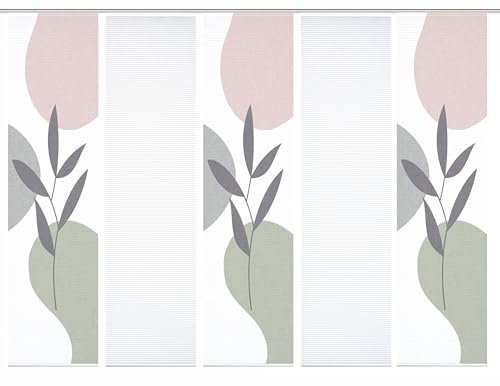 HOME in green 84074 FRONDA Schiebegardine, recyceltem Polyester 245x60 cm, Farbe:Rose-grün, Größe:245 x 60 cm, Anzahl:5er Set (3X Bedruckt. 2X Uni)