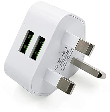 USB Charger Plug, 2 Port 2.1A/5V Fast Charge USB Adapter Plug UK Mains Wall Charging Adaptor Compatible with Phone, Pad, Other Smart Devices