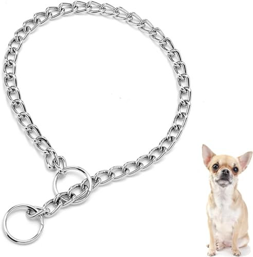Carreuty Metal Dog Chain Collar, Durable Thick Choke Collar for Pet Outdoor Training Walking, Puppy Adjustable Chain Collar Silver Metal Necklace S Length 40cm Diameter 2.0mm