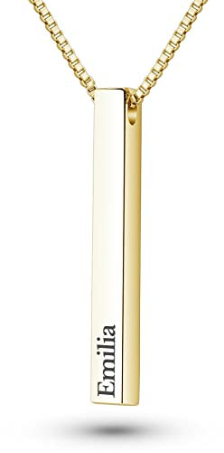 Mister Boncuk® CubiChain Halskette mit Gravur - aus rostfreiem Edelstahl - Namenskette mit Geschenkbox - Quader Anhänger - Personalisiert mit Wunschgravur - Unisex (Gold)