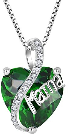 YL Mama Halskette 925 Sterling Silber Herz Anhänger Mai Geburtsstein Simulierte Emerald Halskette Schmuckgeschenke für Mutter Frau Freundin ihre ihre Frau