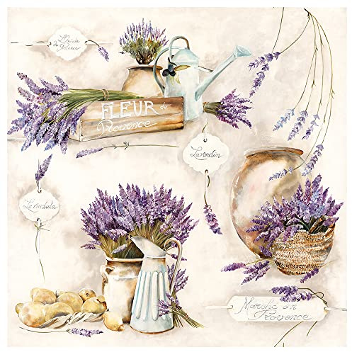 Ambiente Serviette Fleur de Provence 33x33 cm Papier Sommermotiv einseitig bedruckt weiß Rückseite viertel Motiv ideal für Serviettentechnik und Decoupage 20 Stück