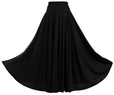 CHICTRY Damen Tanzrock Einfarbig Flamenco Dance Lange Rock Maxirock Faltenrock Tango Latein Walzer Bauchtanz Ballroom Wettbewerb Kostüm Schwarz L