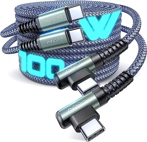 AINOPE 100W USB C auf USB C Kabel USB C Ladekabel PD 3.0 Schnellladung Haltbare Nylon, für Samsung Galaxy S25 S24 S23, iPhone 16 Pro Max/15, iPad Pro/Air/mini, Macbook, Pixel, 2 Stück, 2M+2M, grau