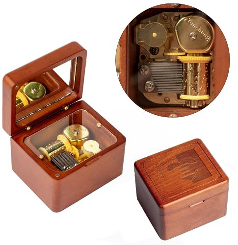 DANVON Spieluhr aus Massivholz, mit Handkurbel, antike, gravierte Spieluhren, für Weihnachten, Geburtstag, Valentinstag, Mütter, Geschenke für Liebhaber, Freund, Freundin, Ehemann, Ehefrau (Herz)