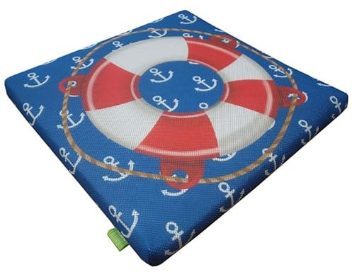 Sitzen BLEIBER Sitzkissen Outdoor wetterfest maritim 40x40 cm blau weiß mit Rettungsring