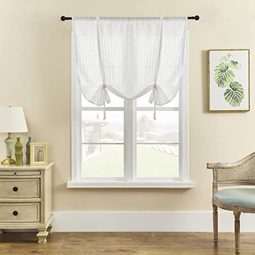 ele ELEOPTION Tenda a pacchetto in tessuto seersucker trasparente, tenda a strati in voile, per camera da letto, soggiorno, cucina, piccola finestra (bianco, 80 x 120 cm)