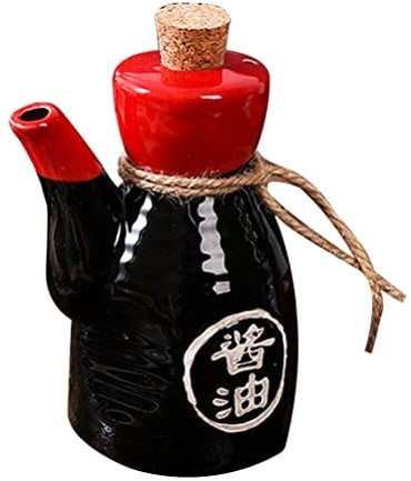 BESTonZON Ölspender aus Steingut Olivenöltopf Sojasauce Ausgießer, Keramik, japanischer Stil, für Ponzu Essig, Shoyu Sojasoße mit Deckel, 200 ml