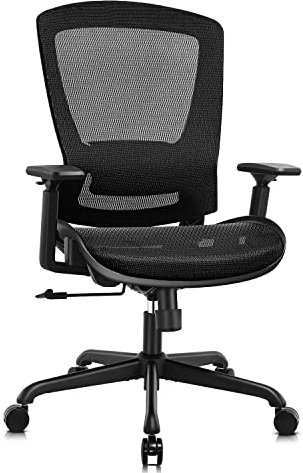 ELABEST Bürostuhl aus Netzstoff, ergonomischer Computer-Schreibtischstuhl, stabiler Arbeitsstuhl, verstellbare Lendenwirbelstütze und Armlehnen, Neigungsfunktion, bequemer breiter Sitz, Drehstuhl für