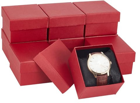 NBEADS 10 Stk. Papier-Geschenk-Boxen, 8.6x8x5.2cm Uhrenbox Kraft-Geschenkbox mit Kissen Karton Armband Aufbewahrungsbox für Schmuck Jahrestage Hochzeiten Geburtstage Geschenk, Indisch Rot
