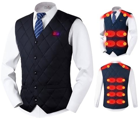Heated Vest for Men , Men's Suit Vests Not with Battery Pack Included , Mens Winter Formal Slim Fit Dress Puffer Vest Waistcoat for Work Casual Bartender Heating Jacket Chalecos para Hombre,Black,4XL