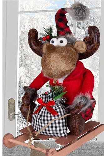 KAMACA Deko ELCH/Rentier aus Stoff mit knuffigem Outfit ausgefallene Dekoidee oder zum Verschenken zu Winter Weihnachten (Rentier MÄDCHEN auf Schlitten 40 cm)