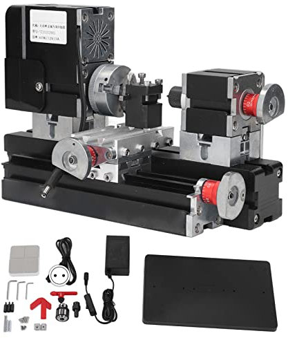 ViaGasaFamido Tornio per Metalli Ad Alta Potenza, 12VDC 60W 12000 Giri/min Micro Tornio Tornio Rotante per Metalli Ad Alta Potenza con Mandrino per Trapano per la Lavorazione, Torni per (Spina