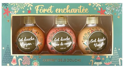 Trio Gels Douche Forêt Enchantée 100ml - Argan, Fleur de Cerisier, Vanille - Kit Soin pour le Corps, Cocooning, Bain - Coffret Cadeau Femme Beauté Bien Etre - Format Voyage - French Tendance