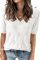 TrendiMax Damen T-Shirt V Ausschnitt Kurzarm Strick Shirt Dünne Pullover Sommer Frühling Strickpullover Casual Oberteile Bluse Tops (L, Weiß)