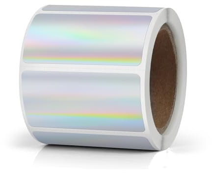 YIKIADA Holographic Silver Thermoaufkleber Vinyl 25 × 50 mm Rolle Rechteckig Selbstklebend Adressaufkleber Wasserfest Holografische Etiketten für Logo Barcode QR Code Office Home 200 Stück
