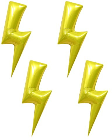 RmKbe 4 Lightning Balloons - Yellow Lightning Bolt Foil Flash Floatable Balloons for Birthday Party Decorations